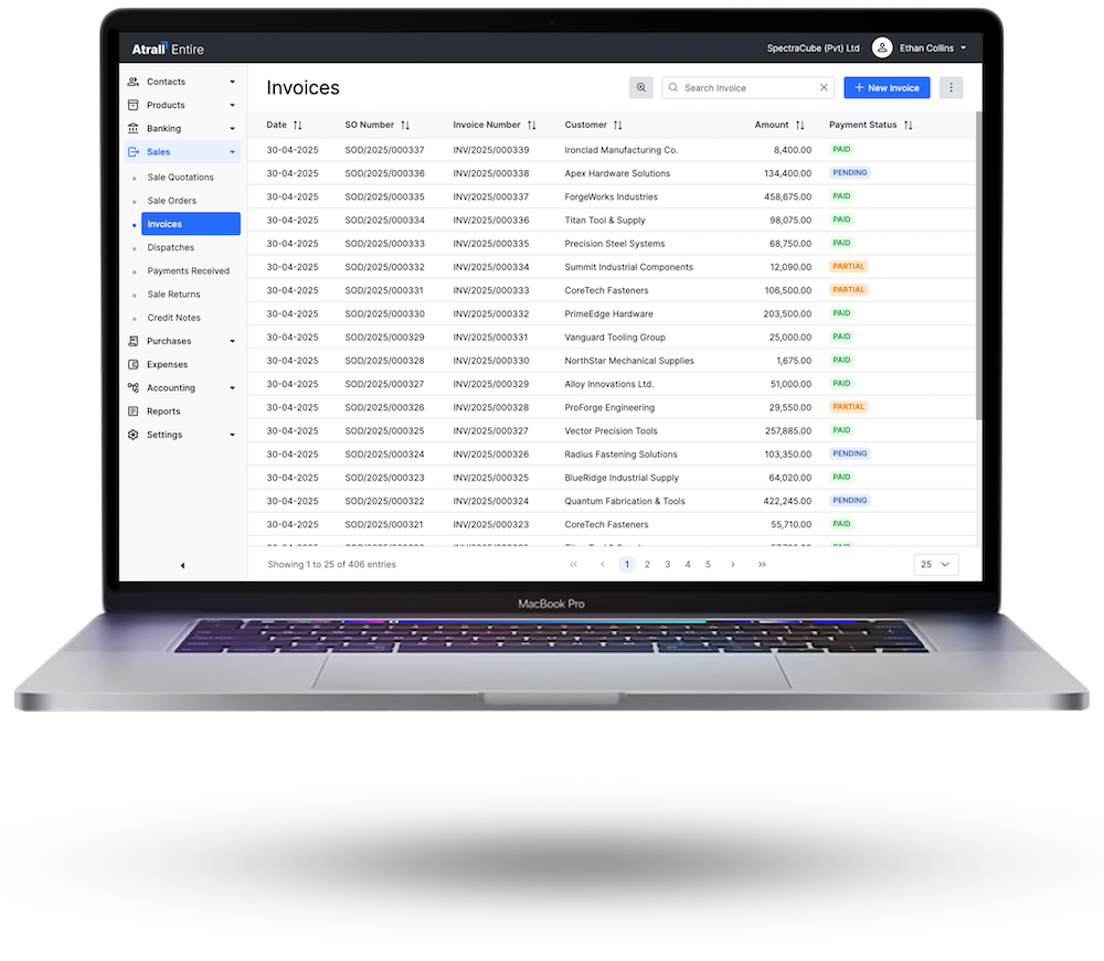 Atrall ERP Screenshot on Laptop